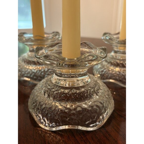 3 Vintage Small Pebble Glass Reversible Candle Holder Anchor Hocking Use 3 Ways - Picture 2 of 10